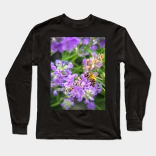 Honey bee on a purple lavender flower Long Sleeve T-Shirt